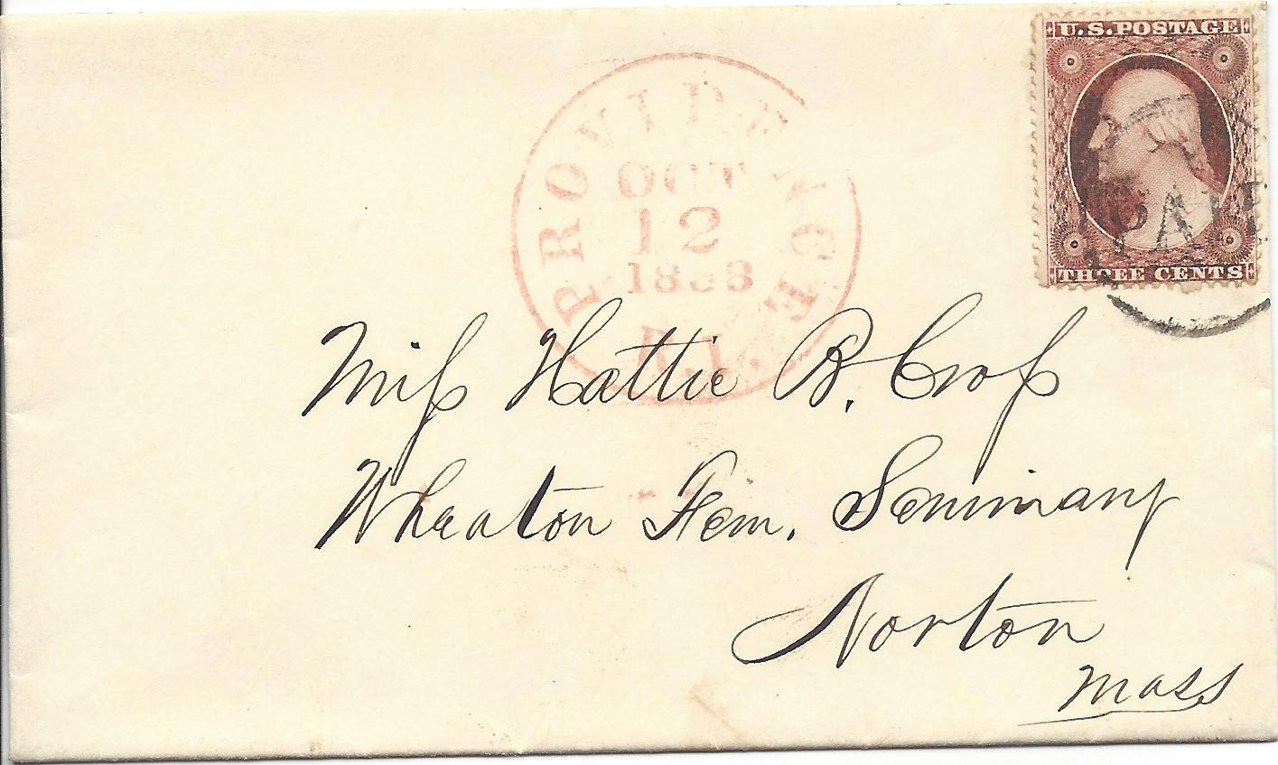 1858 envelope with 3 cent postage stamp