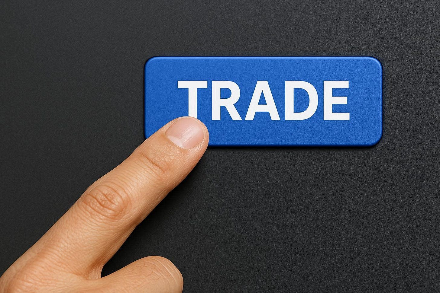 Index finger pressing the trade button.