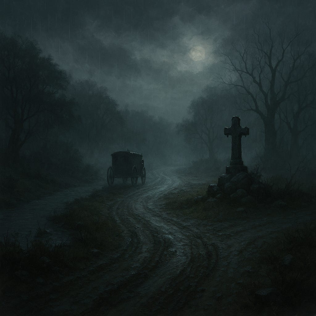 Create an image of the Ivlis River Crossroads in Curse of Strahd