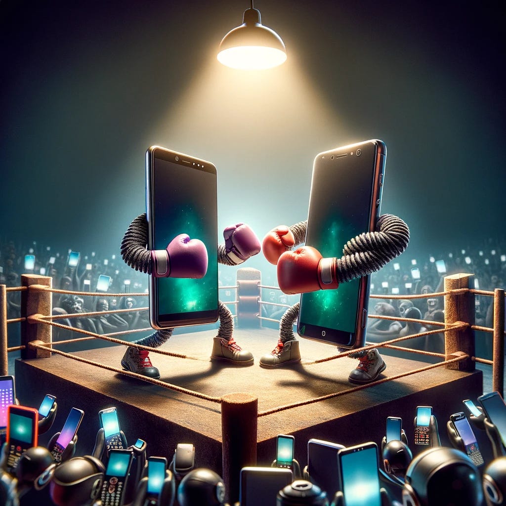 A pair of cell phones in a boxing ring
Description automatically generated A pair of cell phones in a boxing ring
Description automatically generated