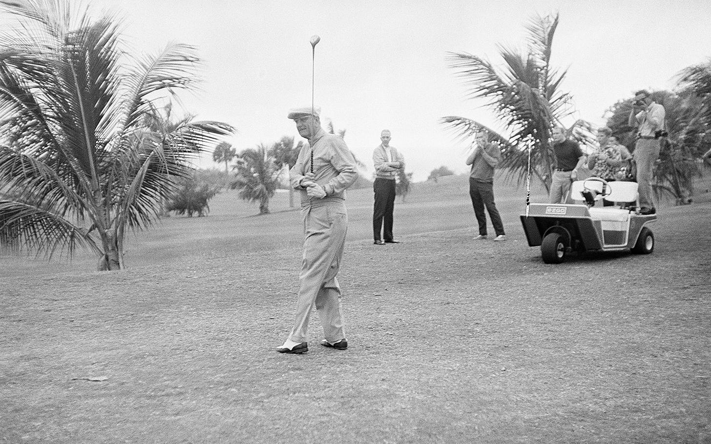President Lyndon B. Johnson tees off for golf in Puerto Rico after arriving at Ramey Air Force Base, March 3, 1968, for a family weekend of rest. President Lyndon B. Johnson tees off for golf in Puerto Rico after arriving at Ramey Air Force Base, March 3, 1968, for a family weekend of rest.