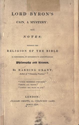Lord Byron's Cain, a mystery by Lord Byron, Lord Byron
