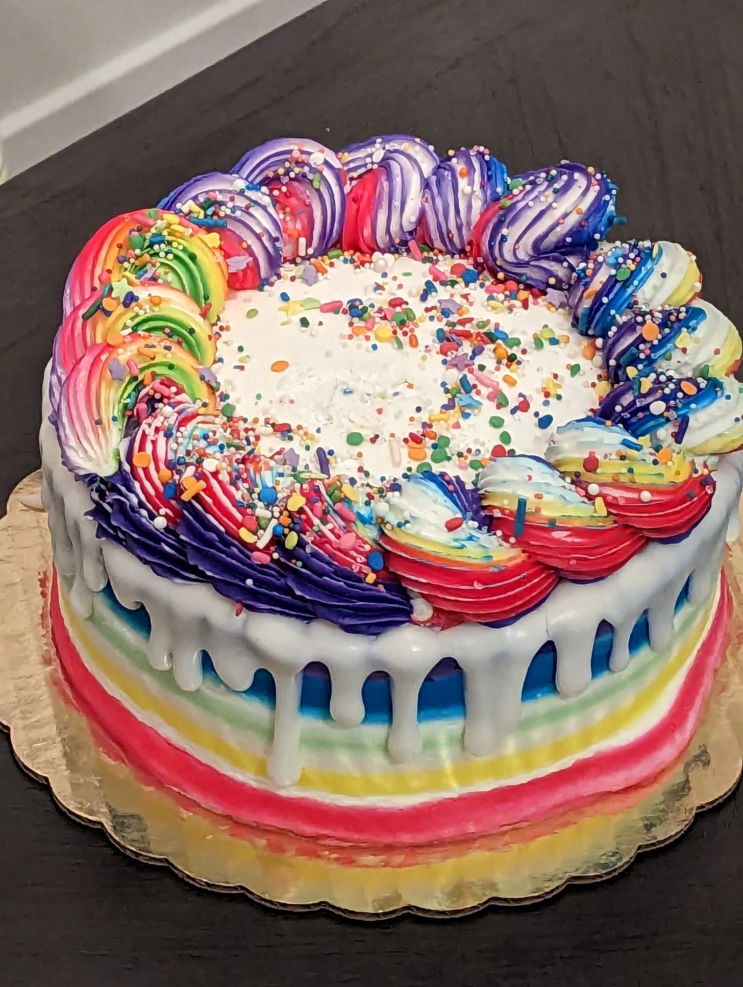 An extremely colorful birthday cake