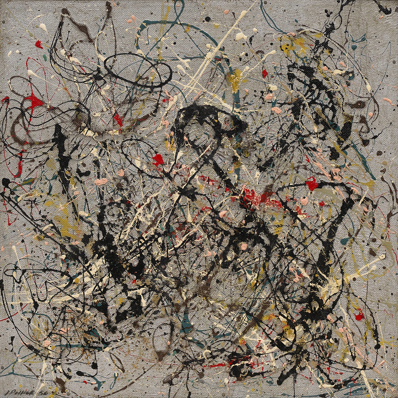 Jackson Pollock, Number 18, 1950. Oil and enamel on Masonite, 22 1/16 x 22 5/16 inches (56 x 56.7 cm)