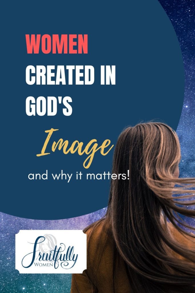 An image withe the words, Women created in God's image and why it matters, with image of a woman with flowing hair looking at the night sky. An image withe the words, Women created in God's image and why it matters, with image of a woman with flowing hair looking at the night sky.
