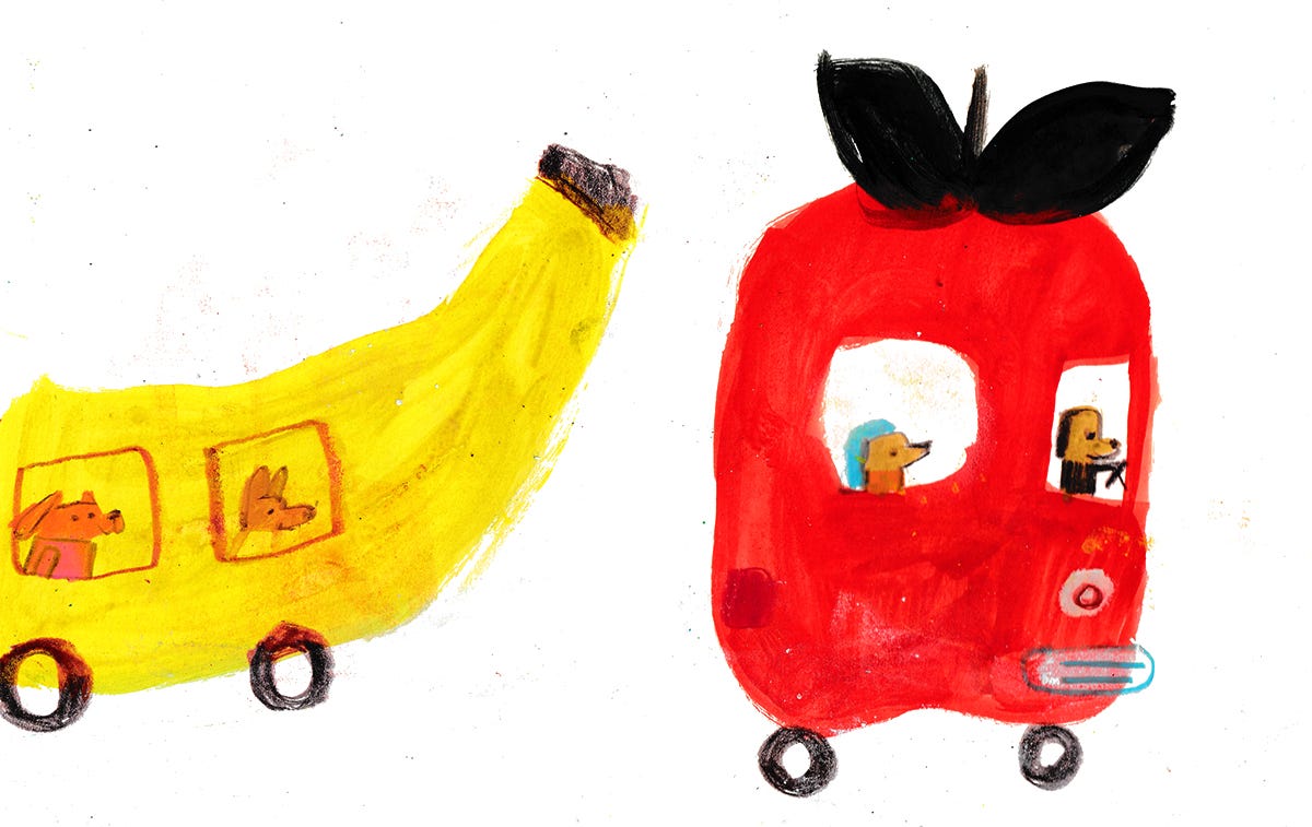 apple car and banana bus
