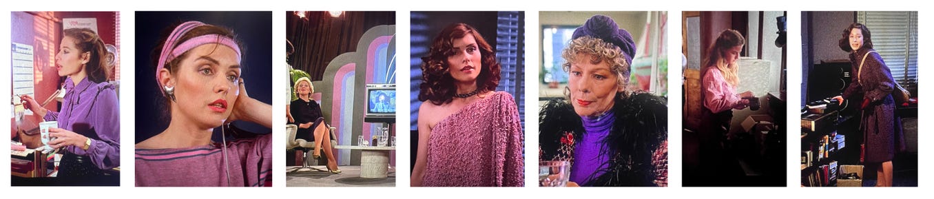 Videodrome movie stills of women wearing pink and purple