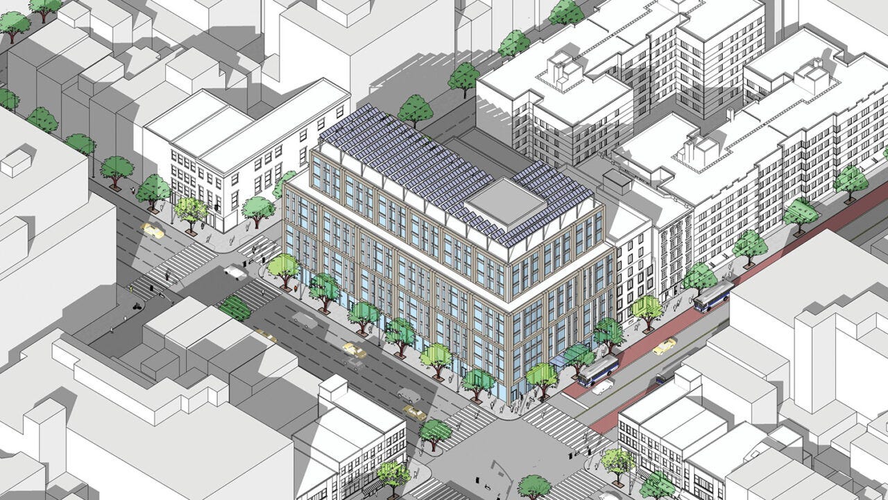 Black and white aerial illustration of building with colored in landscaping. Black and white aerial illustration of building with colored in landscaping.