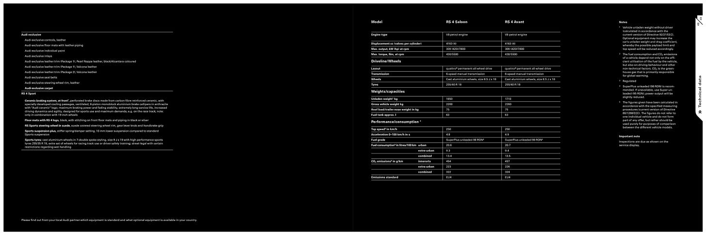 Audi B7 RS4 2006 brochure technical specifications Audi B7 RS4 2006 brochure technical specifications