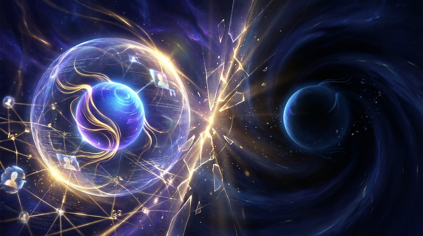 AI Agents and Agent State: agent appearing to hold memories inside a glowing session bubble, then restarting from blank darkness after the session ends