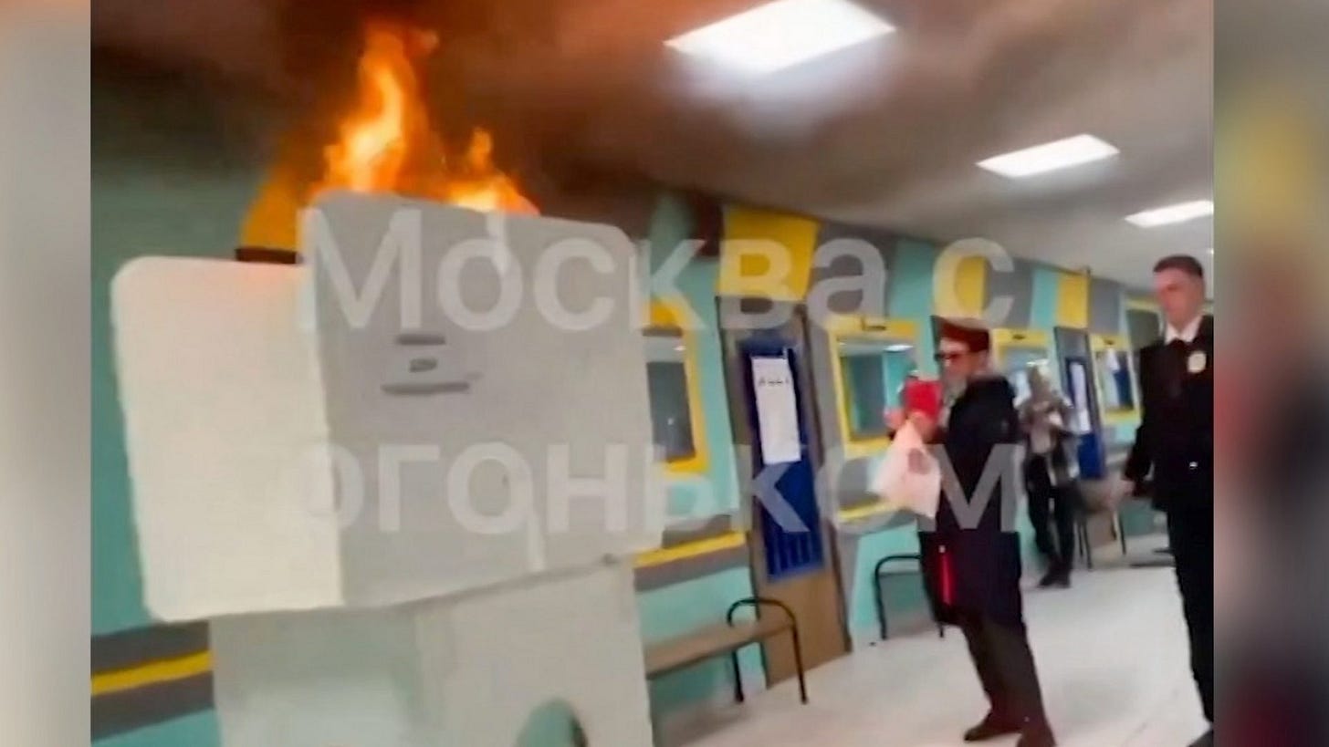 Russia election: Polling booth set on fire on voting day