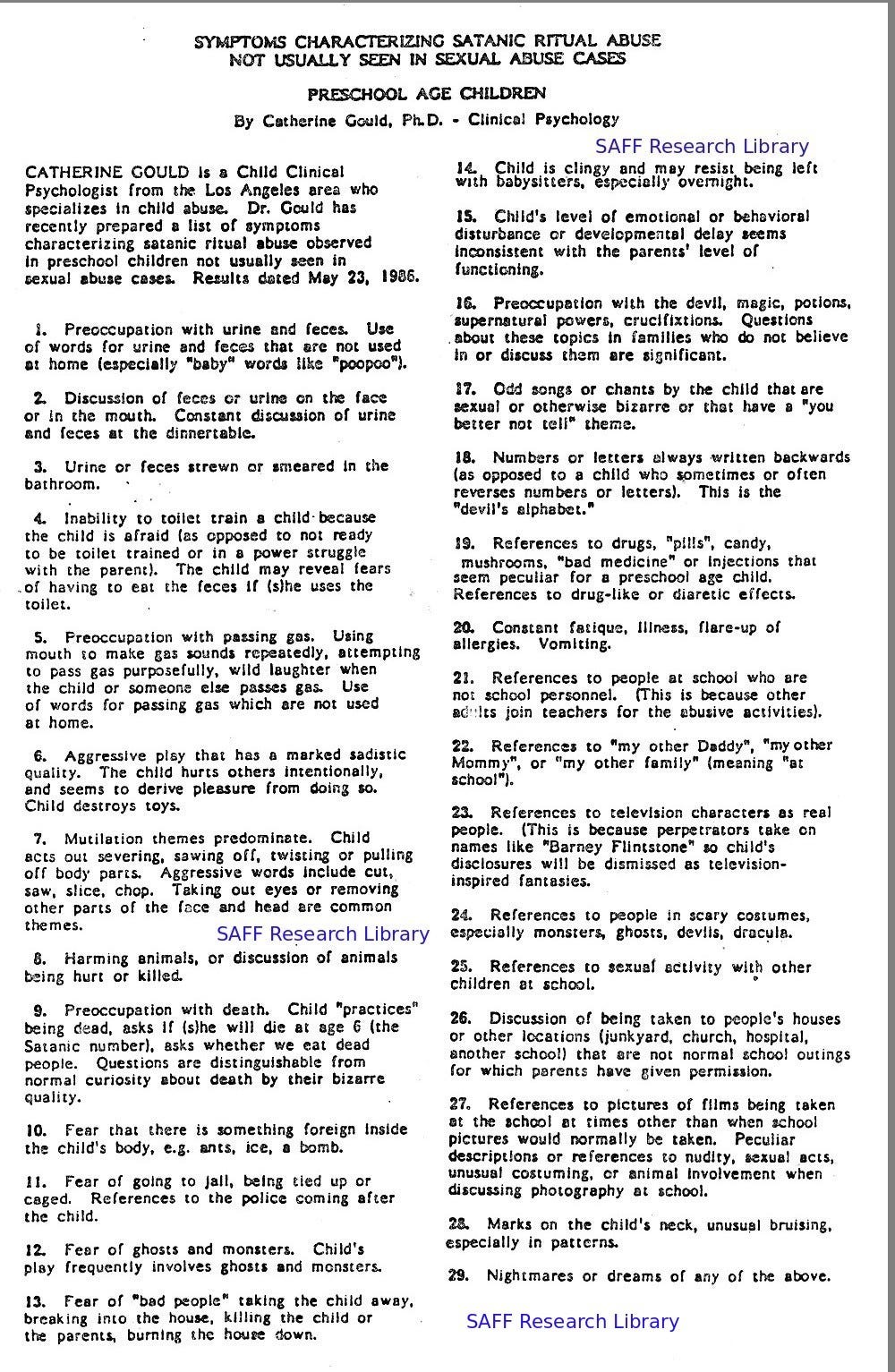 Gould's List of Satanic Indicators
