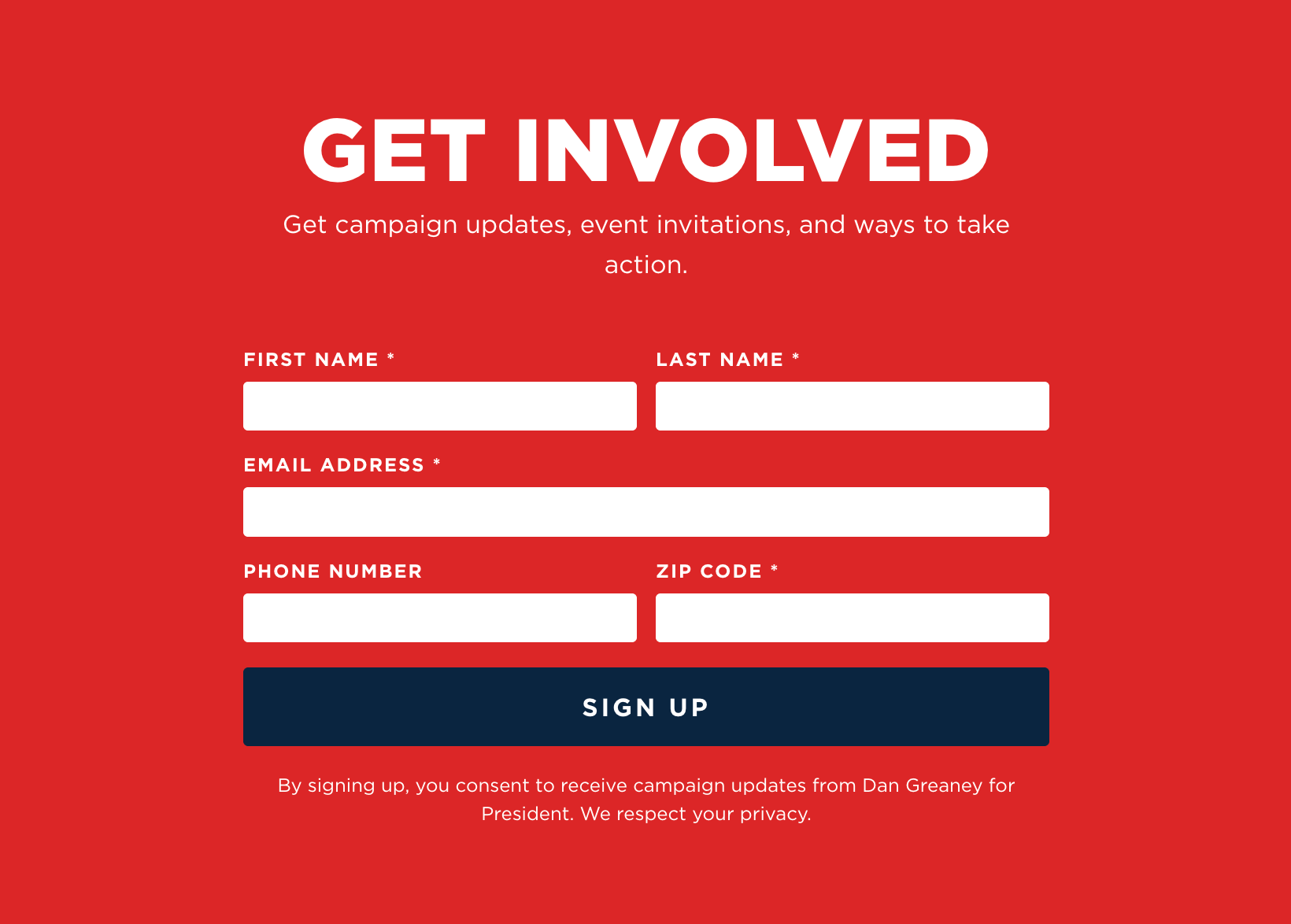 You can volunteer with the Dan Greaney USA Campaign by signing up online