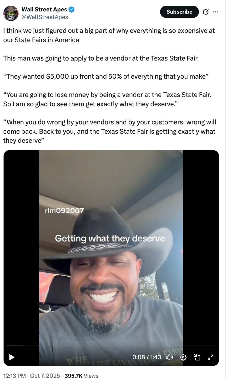 X post from fair vendor