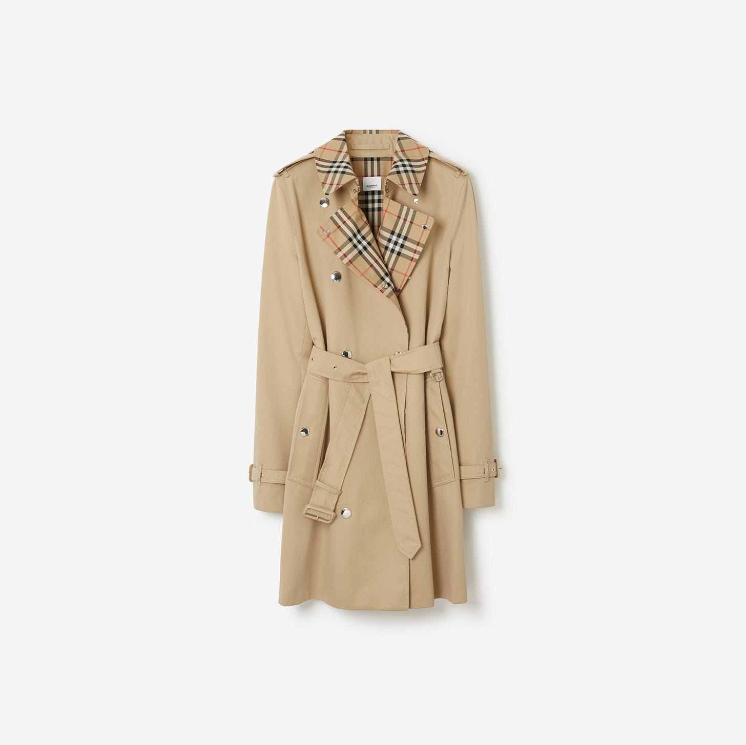 Short Check Collar Gabardine Trench Coat in Honey - Women, Cotton |  Burberry® Official