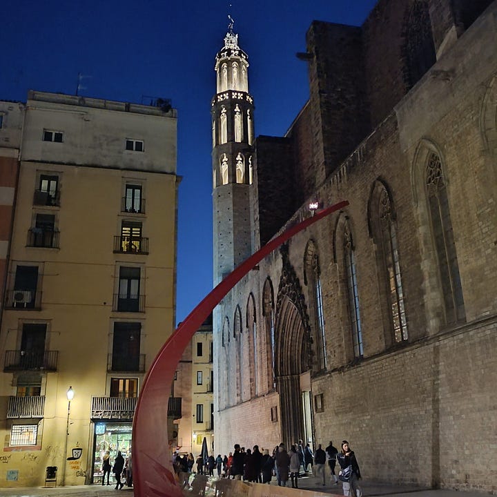 Photos of Barcelona landscape at dusk with landmarks and graphitti of the city