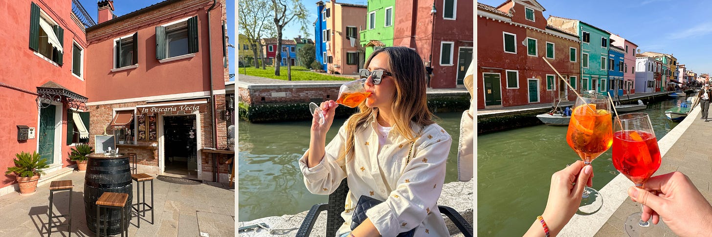 this is a picture of in pescaria vecia restaurant in the best venice travel guide for burano, italy