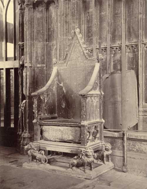 Coronation Chair with Stone of Scone, Westminster Abbey, c1875–85. Coronation Chair with Stone of Scone, Westminster Abbey, c1875–85.
