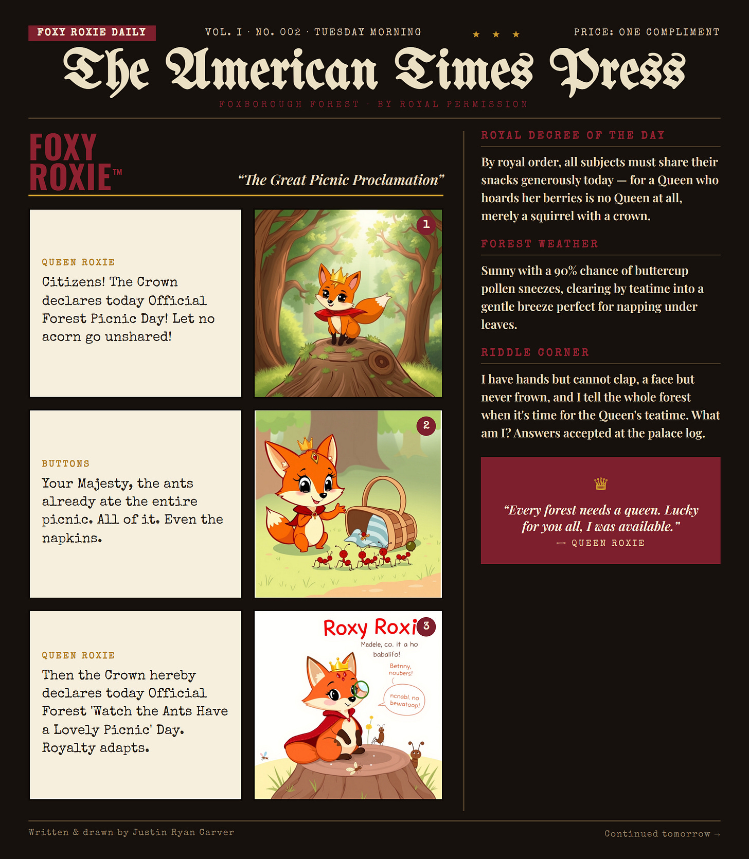 Foxy Roxie comic strip: The Great Picnic Proclamation