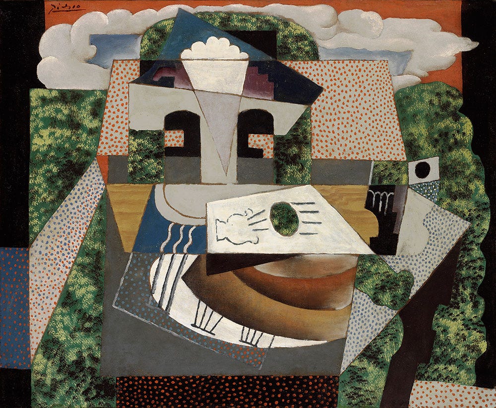 Pablo Picasso, Still Life in a Landscape, 1915 . Oil on canvas. Algur H. Meadows Collection