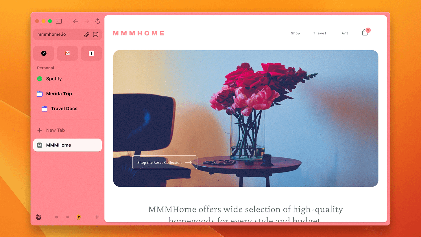 Arc’s clean design with web navigation on the left bar instead of across the top of the window