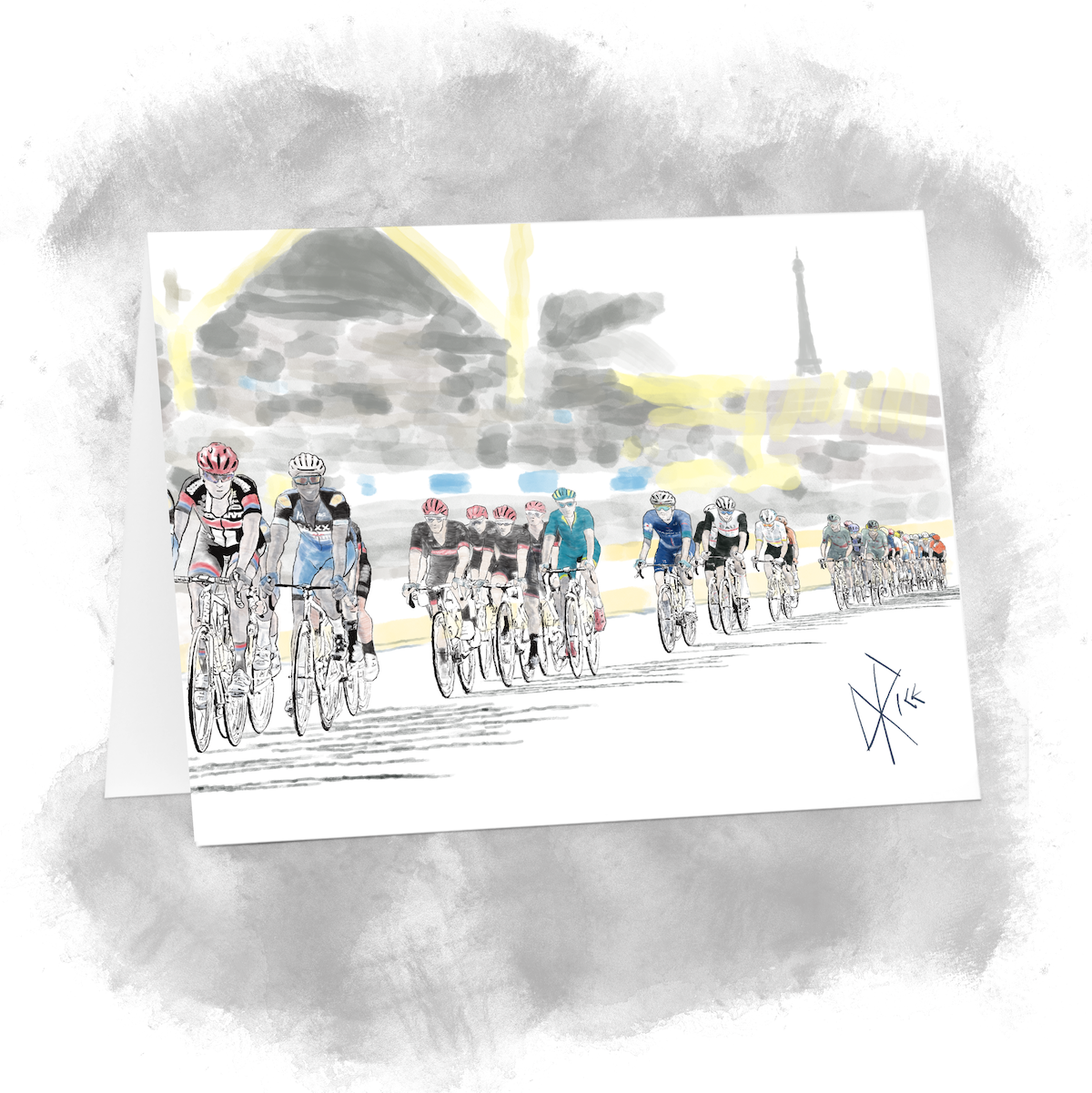 Tour de France peloton of riders in Paris on the final day of the Tour. Sketch art by Don Rice. Tour de France peloton of riders in Paris on the final day of the Tour. Sketch art by Don Rice.
