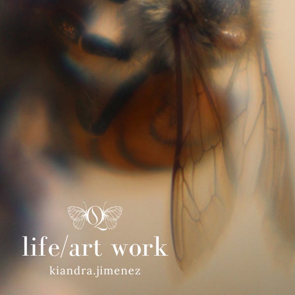 Close-up picture of a common Western Honeybee on a lavender bud. The wings of the bee are in focus and the rest of the picture is out of focus and blurred. In the lower lefthand corner of the image it reads: life/art work, the title of this publication. Close-up picture of a common Western Honeybee on a lavender bud. The wings of the bee are in focus and the rest of the picture is out of focus and blurred. In the lower lefthand corner of the image it reads: life/art work, the title of this publication.