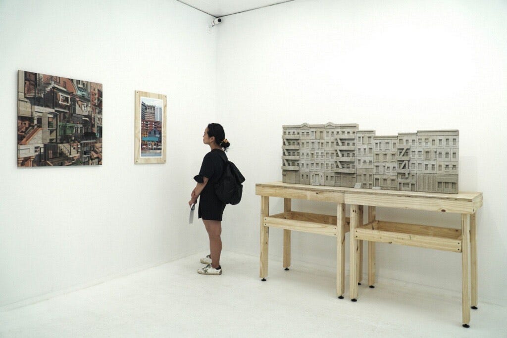 A viewer at the STUDIO KYSH— exhibition opening. Photo by Lane Rick.