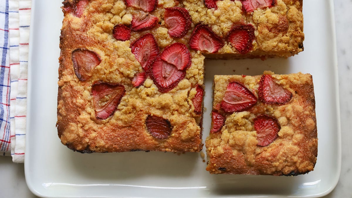Strawberry Cornmeal Buckle - by Lidey Heuck - LideyLetter