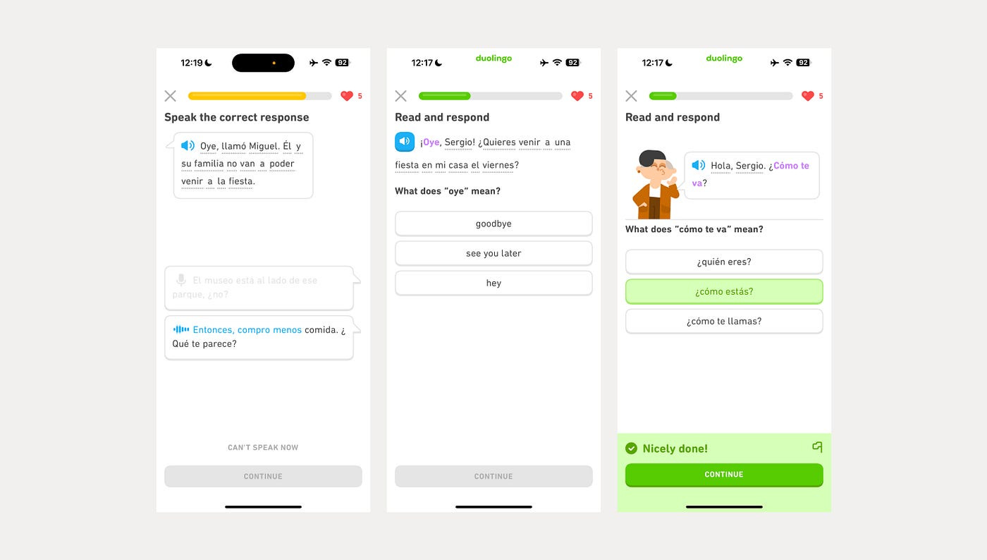 Different types of lessons on Duolingo