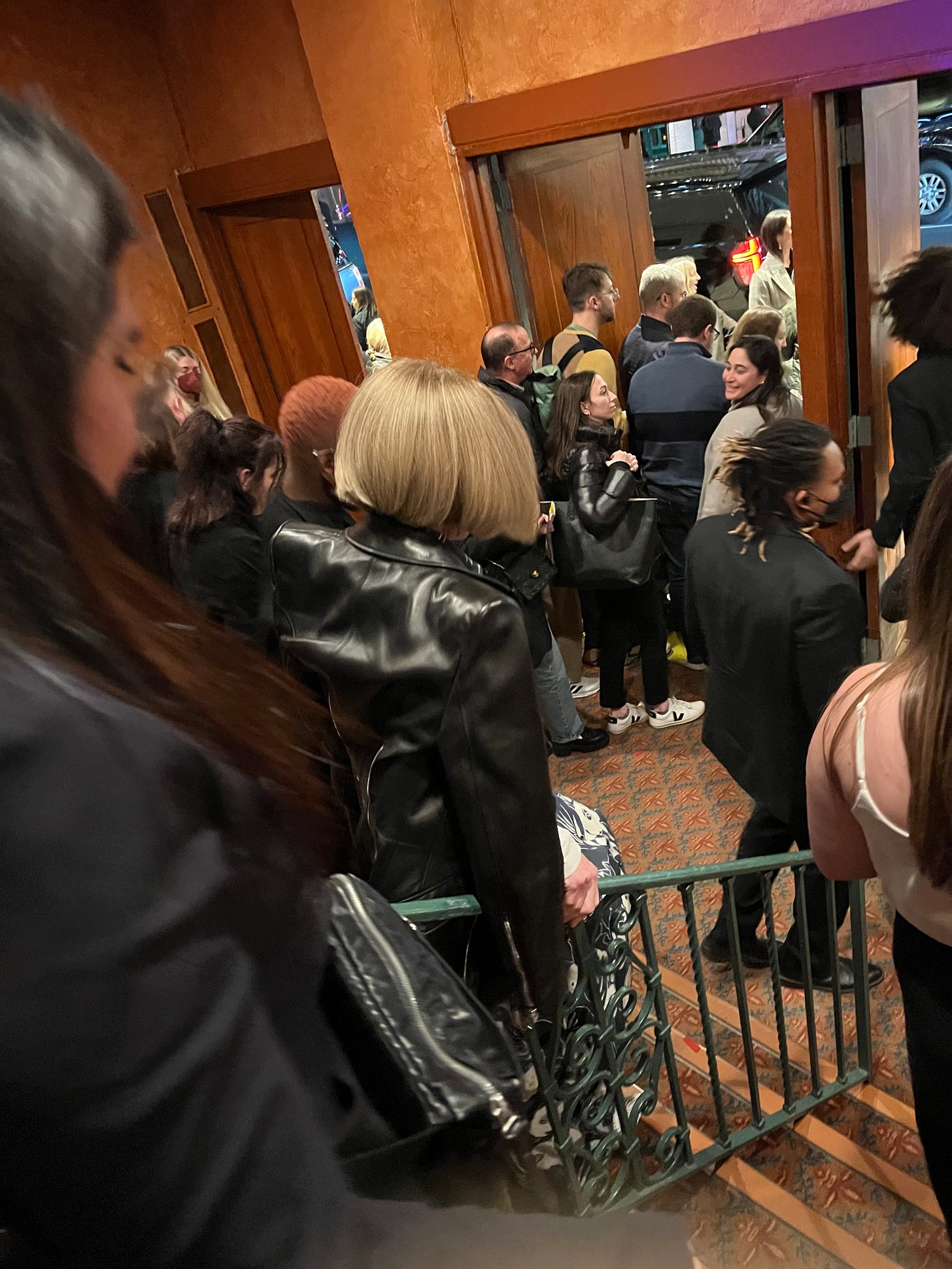 Anna Wintour walking down the stairs after Funny Girl.