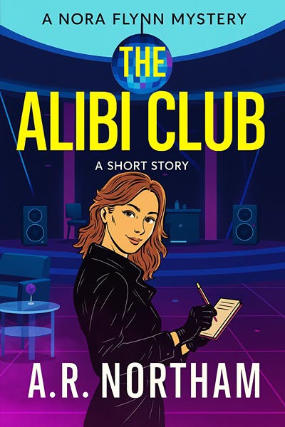 Cover for the Alibi Club with a cartoon image of a young woman smiling out at the reader Cover for the Alibi Club with a cartoon image of a young woman smiling out at the reader