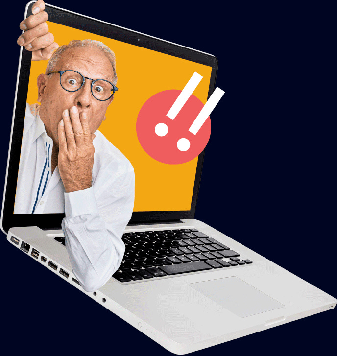 Shocked man inside laptop