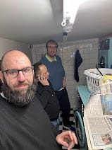 Middle-aged men having fun in a bar.