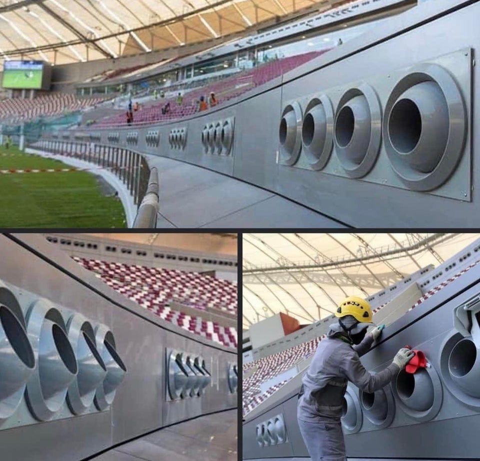 r/interestingasfuck - Each of the 8 stadiums at the World Cup, in Qatar, will have large arrays of gigantic air conditioners to battle the very hot temperatures