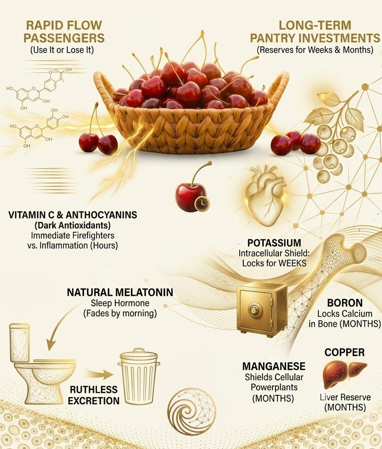 Info graphics on what stocks from cherries and what flushes away within hours