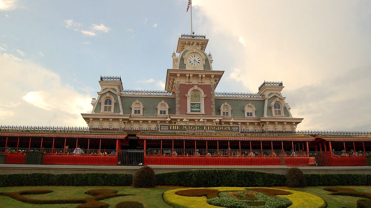 The Walt Disney World Railroad station at the Magic Kingdom entrance. Image: Eric Marshall via Wikimedia Commons The Walt Disney World Railroad station at the Magic Kingdom entrance. Image: Eric Marshall via Wikimedia Commons