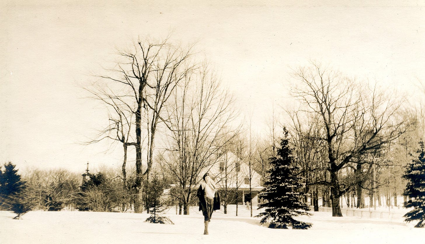Lala Barr in her yard in winter