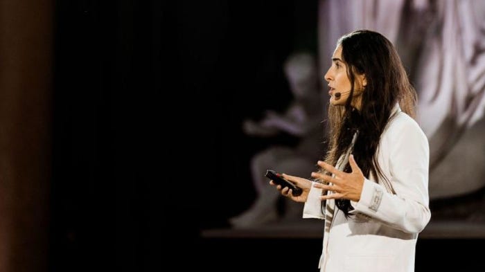 Sari Azout speaking at the Sana AI summit. Sari Azout speaking at the Sana AI summit.