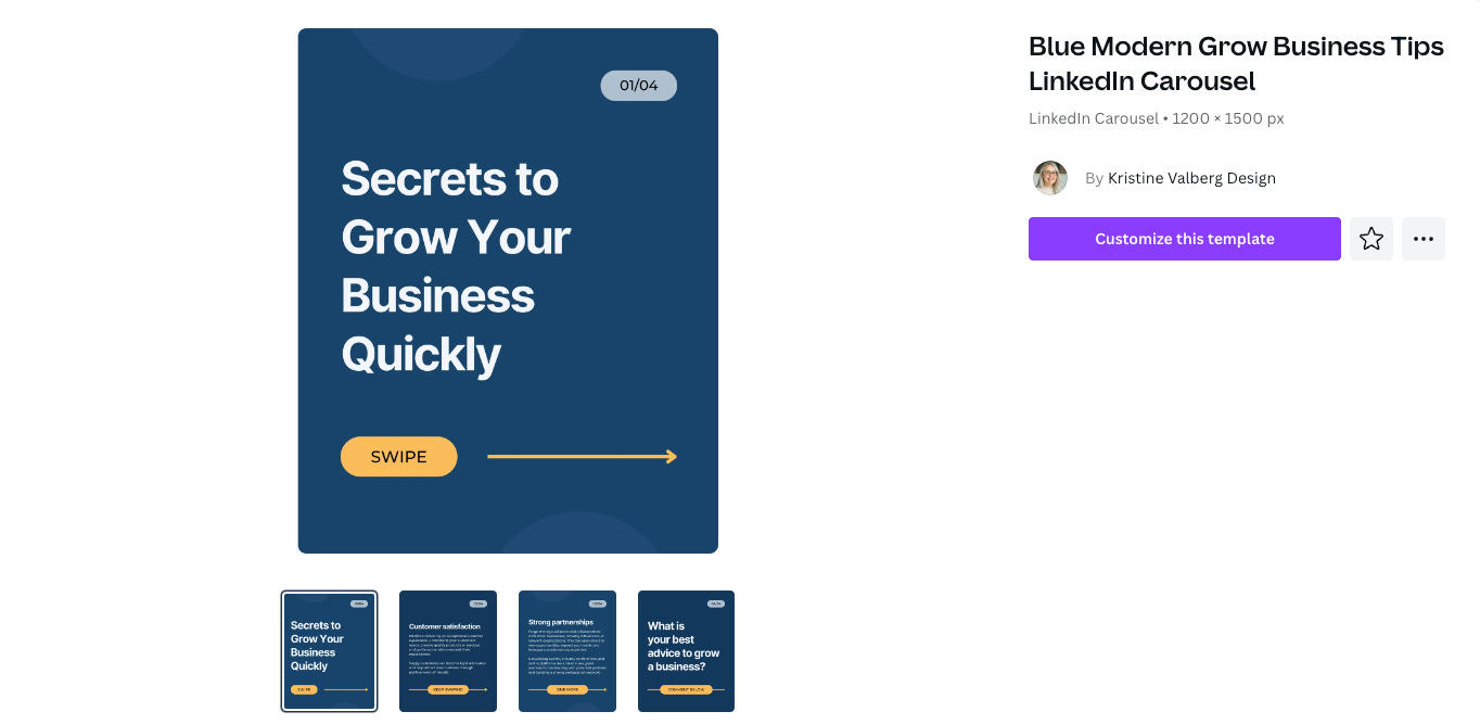 Linkedin carousel template from Canva in navy
