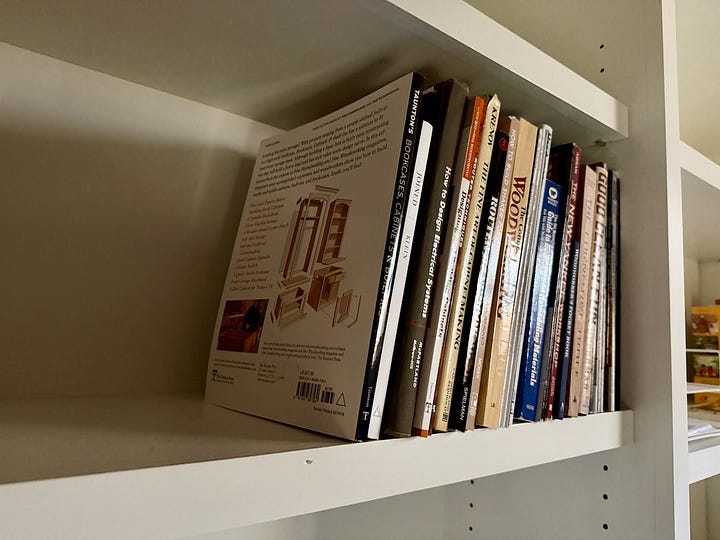 Custom cabinet with double-thick bookshelves.
