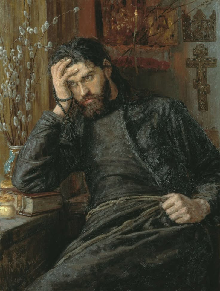 This may contain: a painting of a man sitting in a chair with his hand on his head and looking to the side This may contain: a painting of a man sitting in a chair with his hand on his head and looking to the side