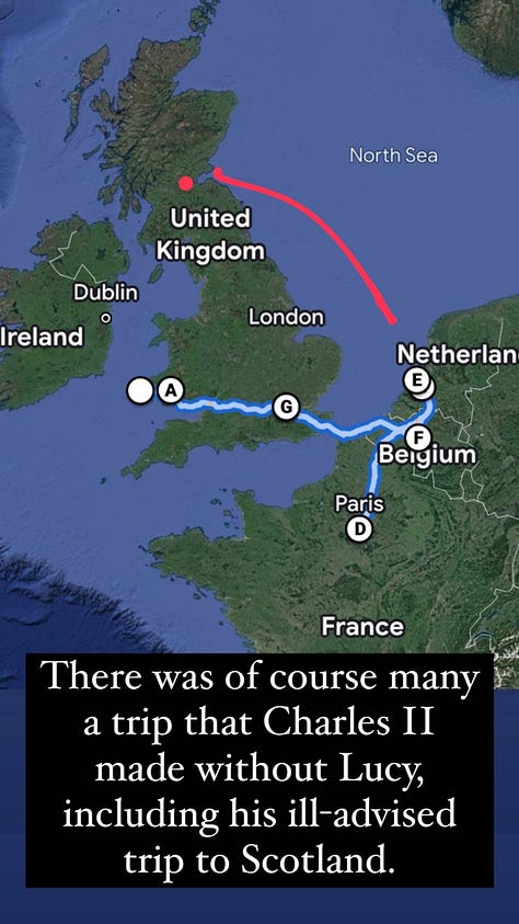 Some of Charles II’s travels through Europe during the war and exile