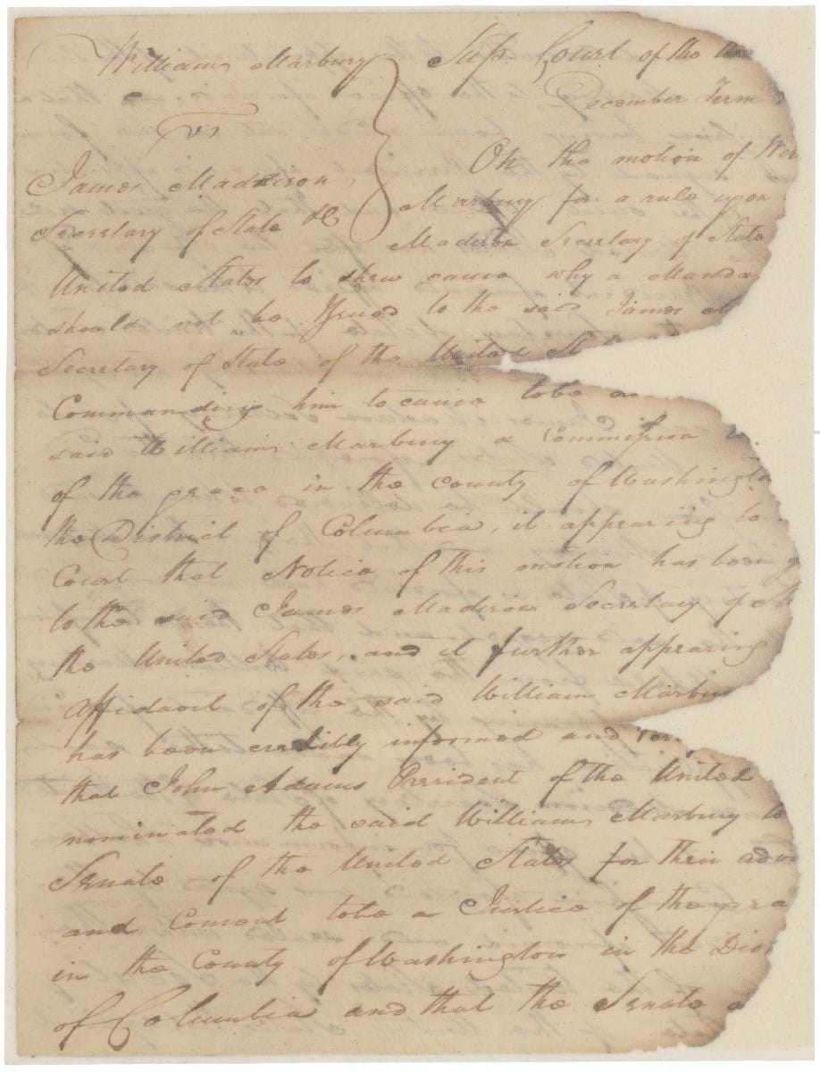 Marbury v. Madison (1803) | National Archives Marbury v. Madison (1803) | National Archives