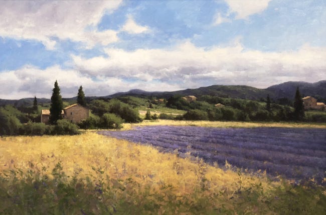 A field of lavender and a house

Description automatically generated