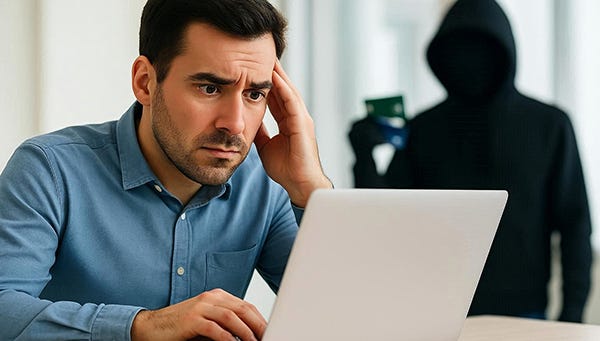 Man realizing he's the victim of identity theft