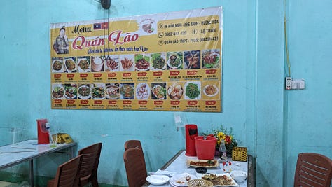 scenes of dining on the road to Thành phố Huế, Khe Sanh and back to Hue, Vietnam