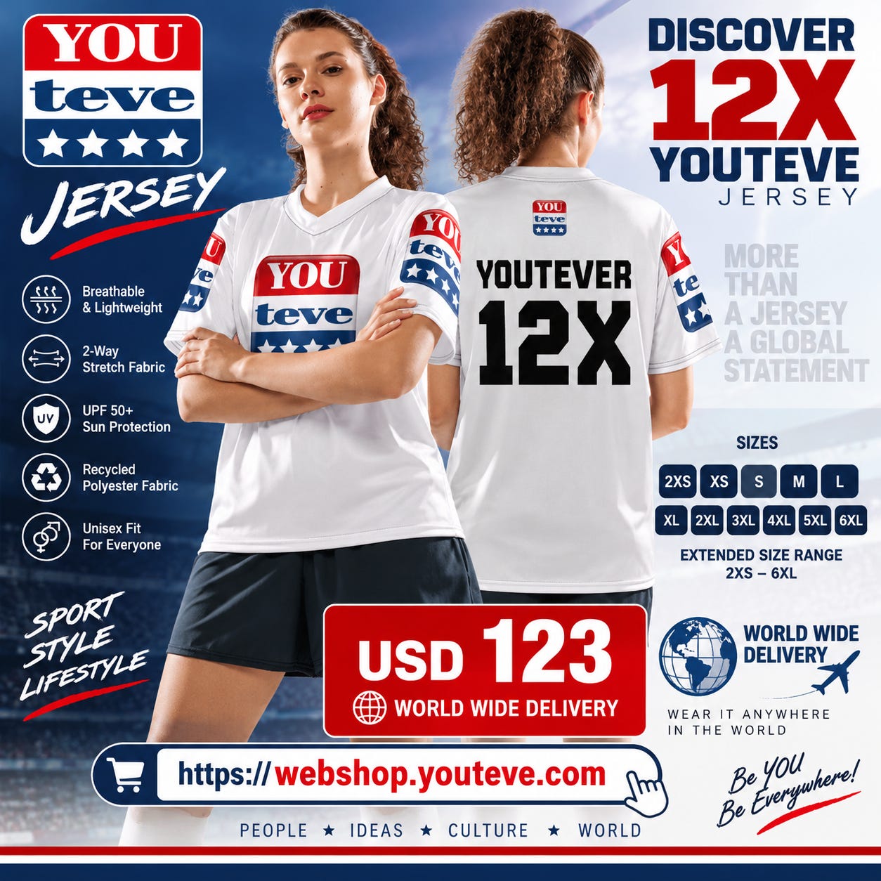 discover 12X YOUTEVE jersey Extended size range 2XS–6XL World Wide Delivery USD 123  https://webshop.youteve.com