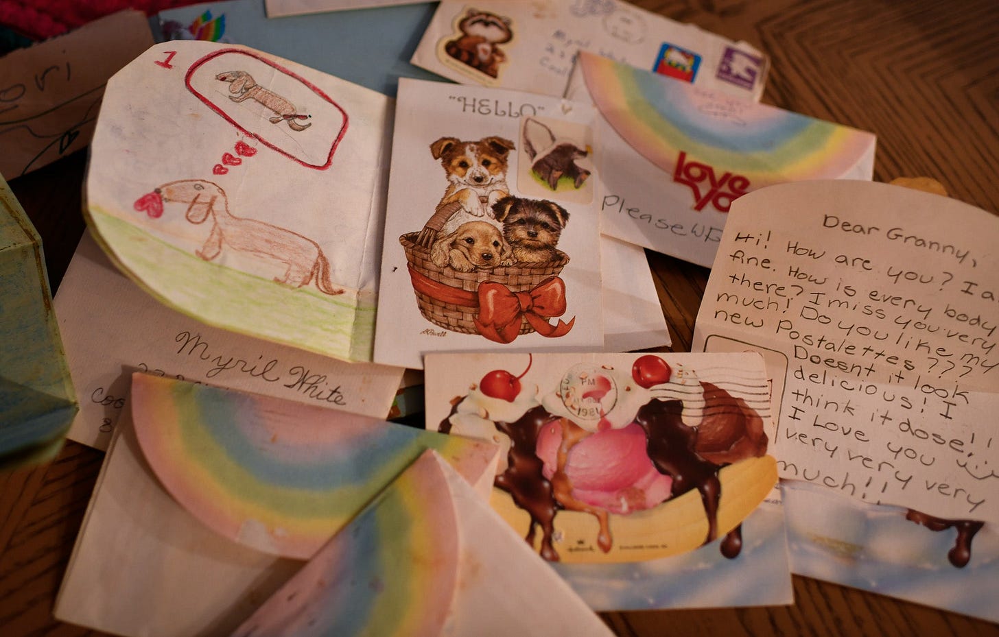 an array of hand-rwritten letters from the 1980s