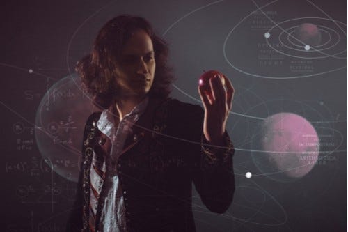Newton viewing an apple with a backdrop of space, equations, and orbital graphs Newton viewing an apple with a backdrop of space, equations, and orbital graphs